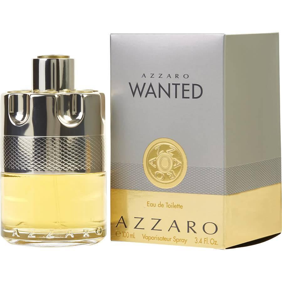 Azzaro Wanted perfume bottle and packaging on a white background