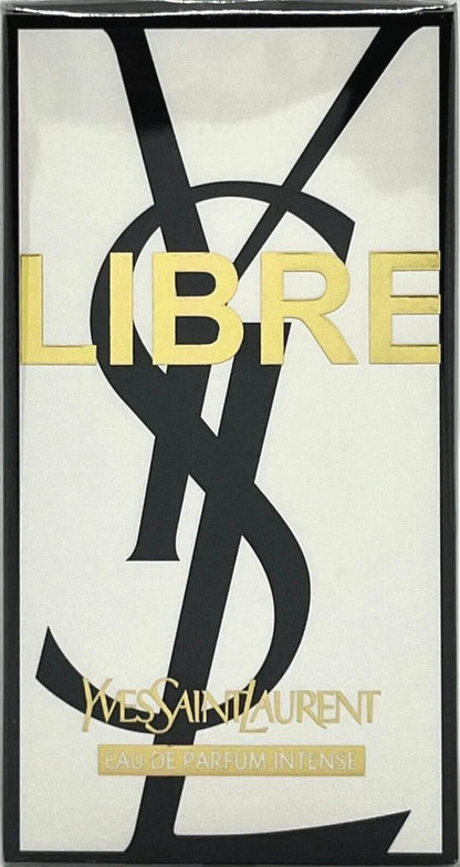 Yves Saint Laurent Libre Eau de Parfum Intense packaging, featuring a black and gold logo on a white background.