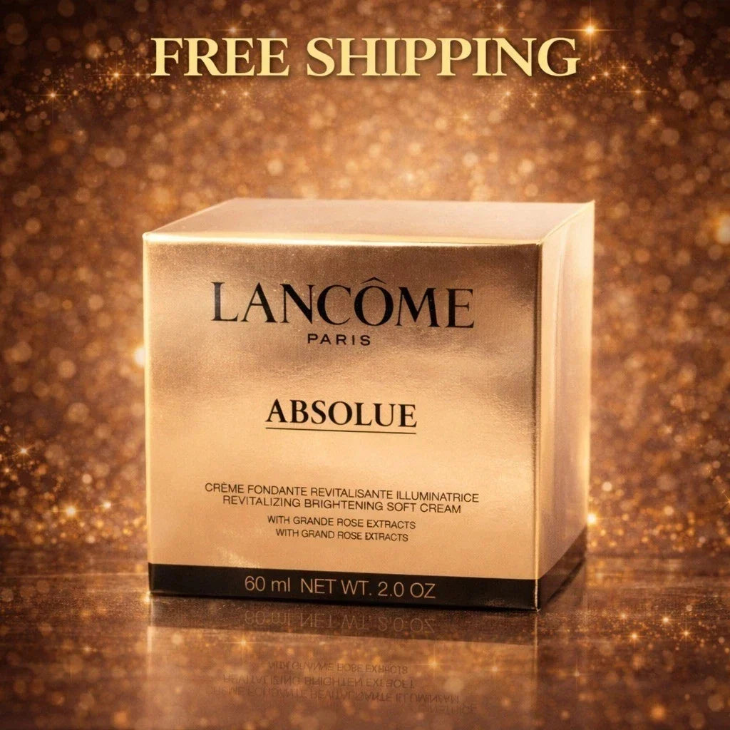Lancème Absolue skincare product packaging on a reflective surface with 'Free Shipping' text.