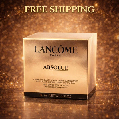 Lancème Absolue skincare product packaging on a reflective surface with 'Free Shipping' text.